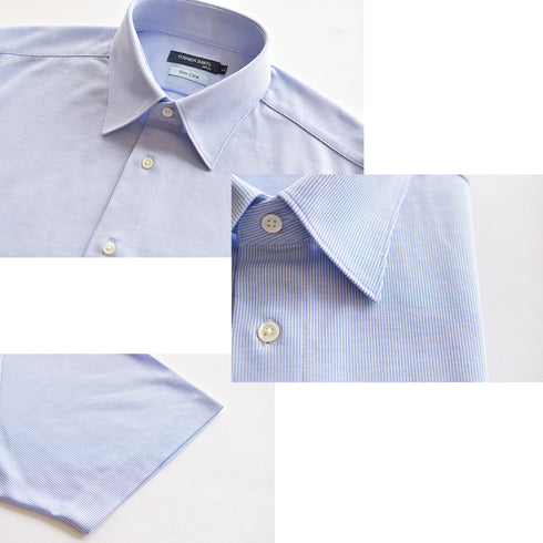 【日本製】 ワイシャツ メンズ ビジネス 半袖 形態安定 ノンアイロン 綿100% ピケストライプ イージーフォーマルシャツ ブルー(SHKN25-101-bl)